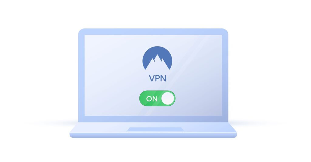 Grafische Darstellung eines Laptops, auf dem Bildschirm ist ein VPN Zeichen zu sehen