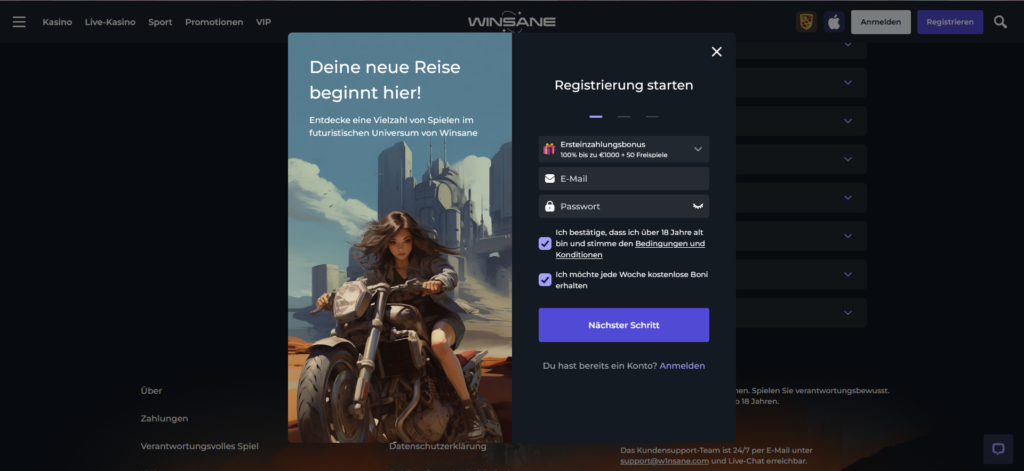 Winsane Casino Registrierung