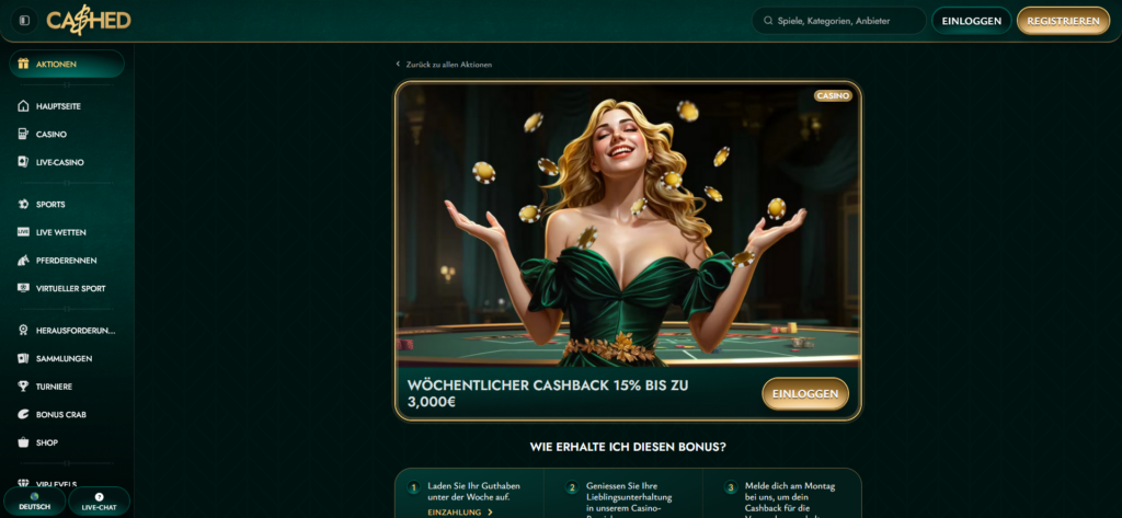 Cashed Casino Cashback Bonus