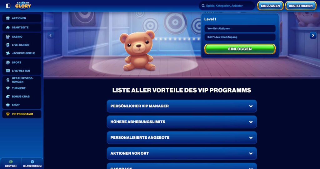 spins of glory VIP programm